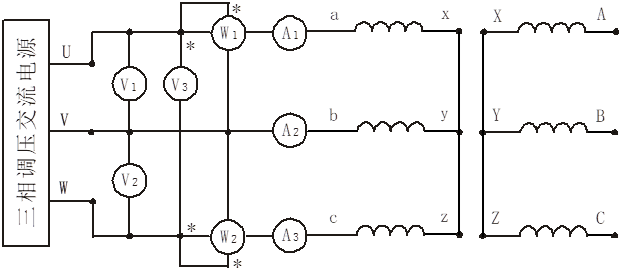 三相變壓器空載實訓(xùn)接線圖